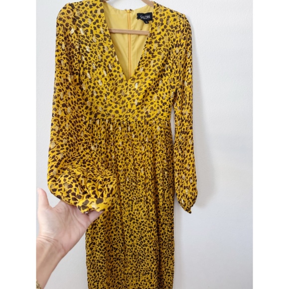 NWOT Saloni Silk Camille Gold Spot Jacquard Metallic Midi Dress 4 - Picture 6 of 9